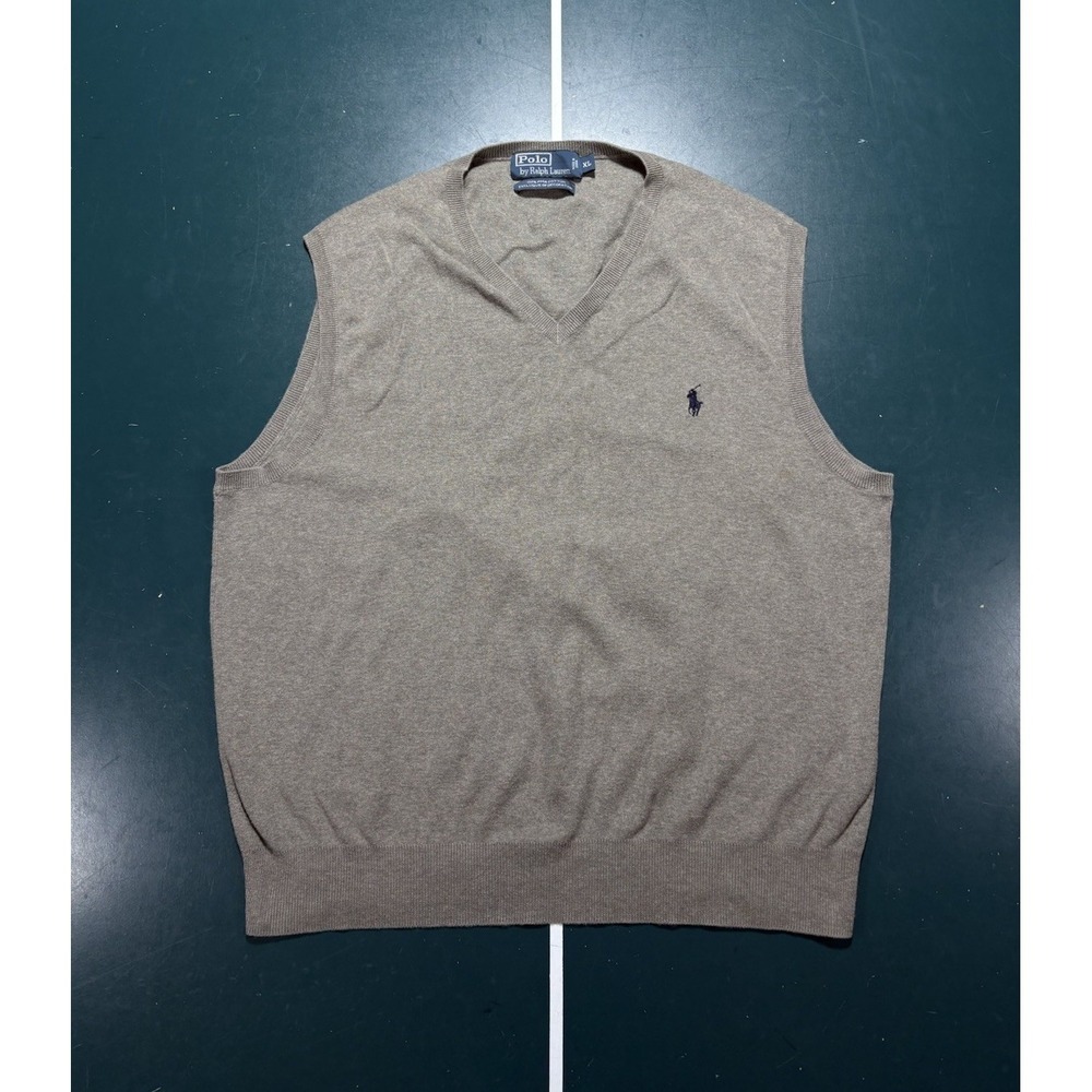 Polo Ralph Lauren V Neck Sleeveless Sweater Vest Men's Large Gray Pima Cotton